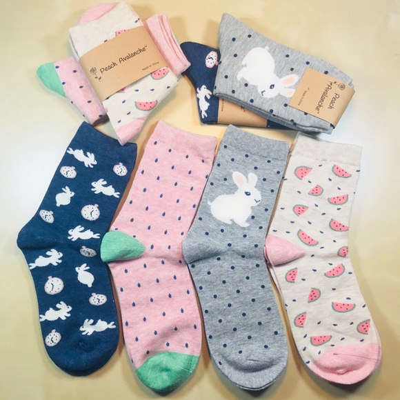 Peach Avalanche Accessories - 🐰🍉 NEW 4Pairs Wonderland Rabbit Watermelon Socks